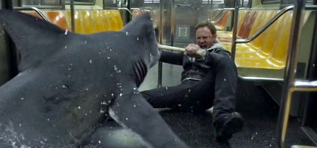 Фин Шепард сражается с акулой в метро. Фильм «Акулий торнадо 2»