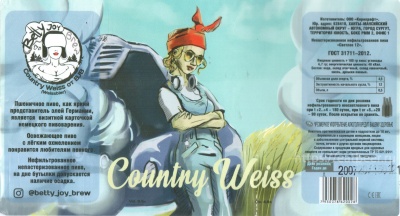 Этикетка пива Country Weiss от пивоварни Betty Joy Brew. Изображение №1 (фото: Андрей Атаевв)